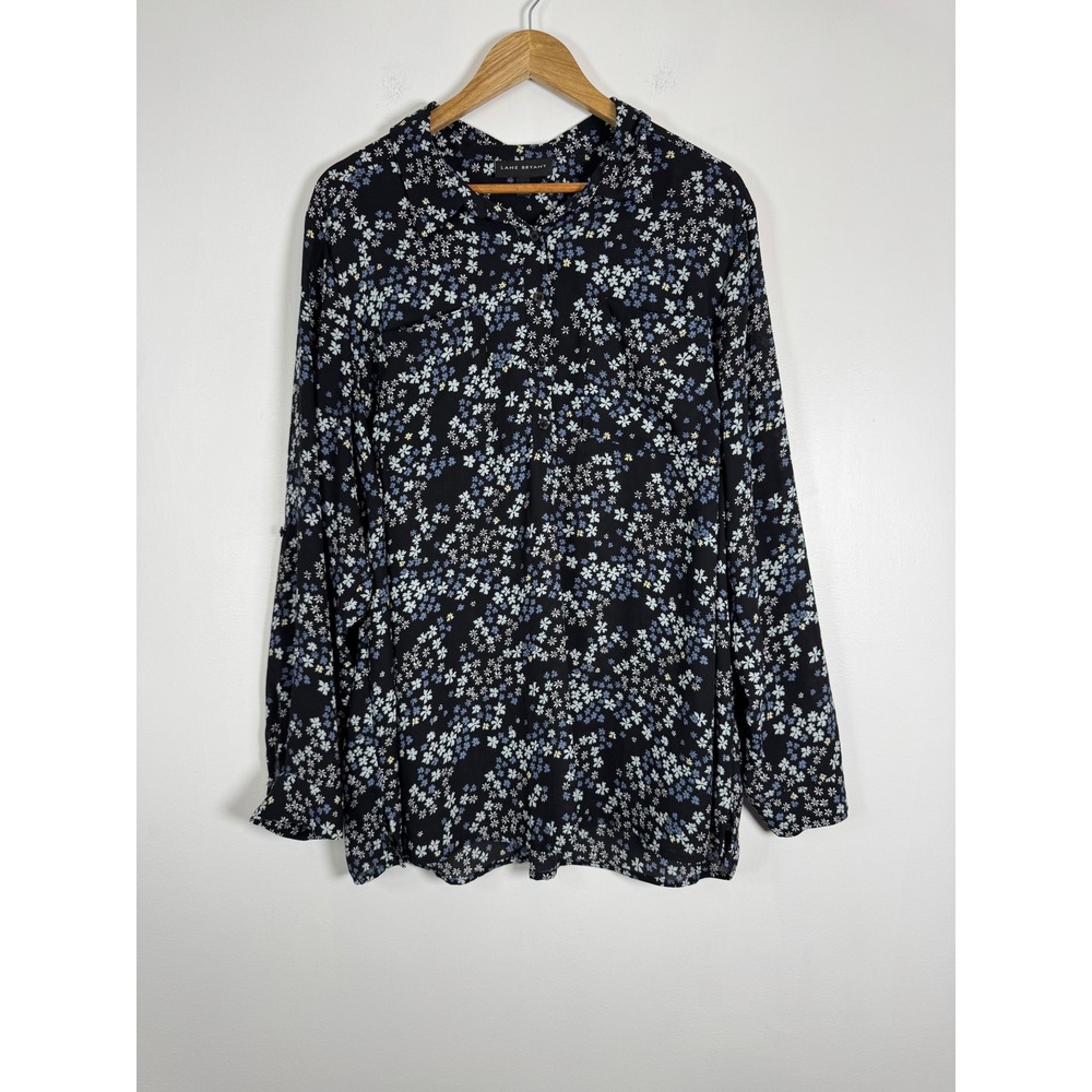 Cottagecore Lane Bryant Womens 18/20 Blouse Black Floral Long Sleeve Button Top
